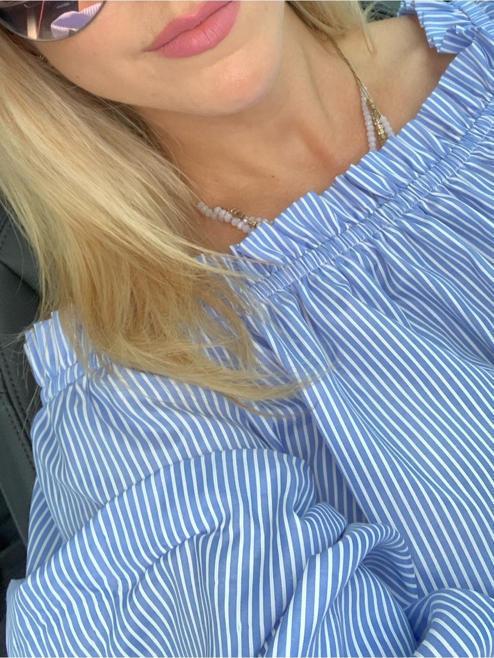 Forever 21 Blue and White Striped Off-Shoulder Ruffle Sleeve Top